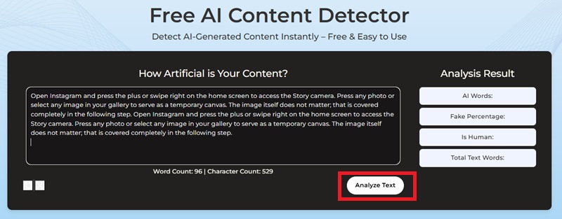 Click Analyze