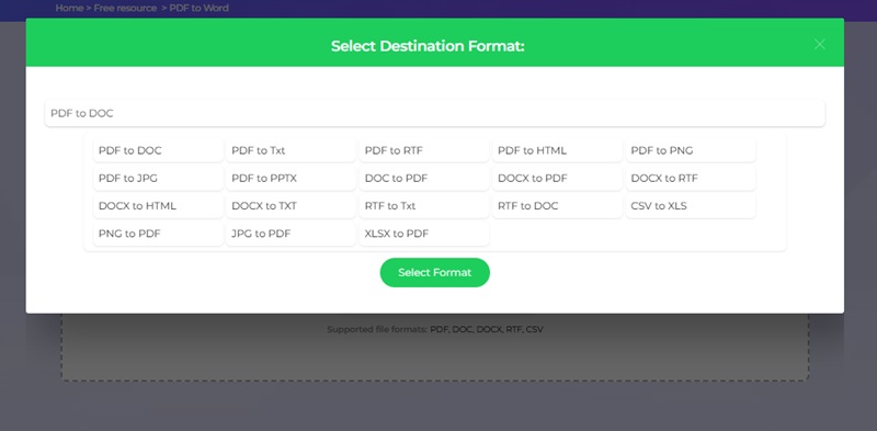 Select Word Format