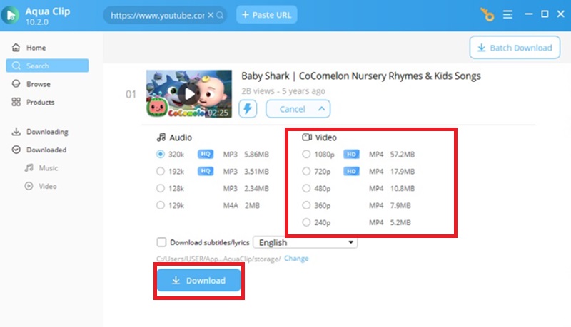 aqua clip download settings