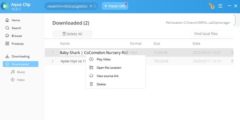 aqua clip downloaded tab